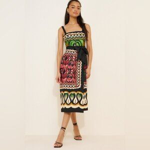 Farm Rio Coconut Tree Flow Scarf Linen Blend Midi Dress